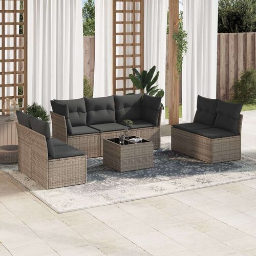 VidaXL 8-dijelni set vrtnih sofa od poliratana s jastucima sivi Slike