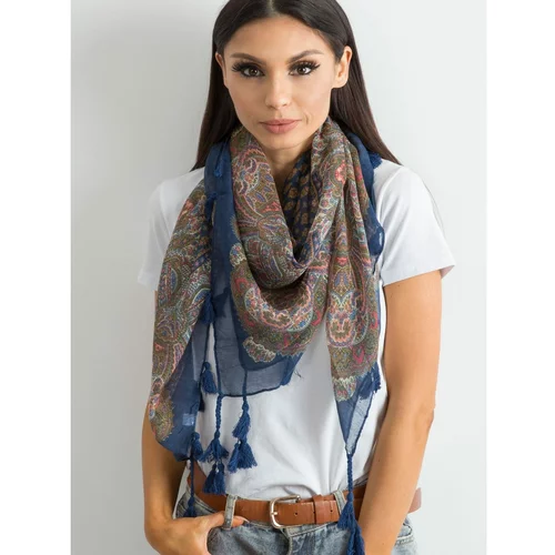 Fashion Hunters Scarf with fringes and navy blue print