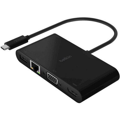 Belkin USB-C Multimedia+Charge Adapter (GBE - HDMI - VGA - USB-A)Black (100W PD)Black(AVC004BTBK) Slike