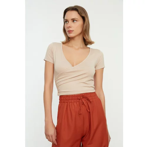Trendyol Stone Super Crop Knitted Blouse