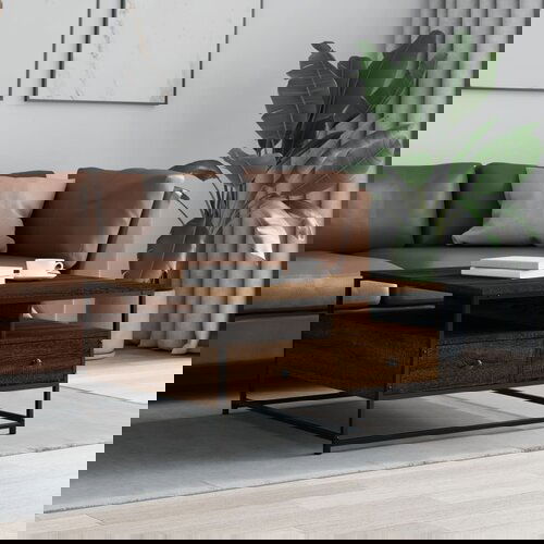 VidaXL Klubska mizica rjavi hrast 80x80x45 cm inženirski les Slike
