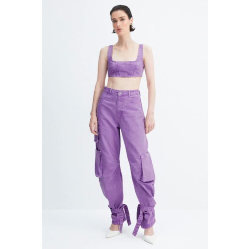 Trendyol X Zeynep Tosun Purple Acid Wash Cargo Pocket Detailed Jeans Slike