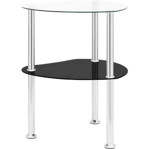  Bočni stolić s 2 razine prozirni/crni 38x38x50cm kaljeno staklo