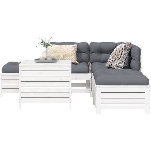  6-dijelni set vrtnih sofa bijeli od masivne borovine Slike