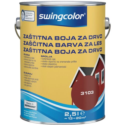 SWINGCOLOR ZAŠČITNA BARVA ZA LES (barva: rdeča, na vodni osnovi, 2,5 l) Cene