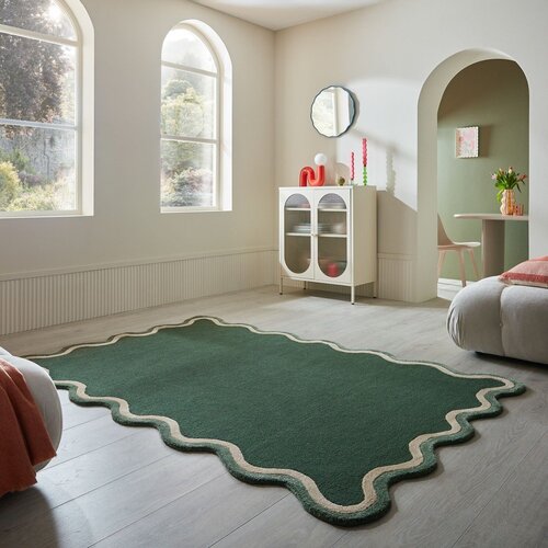 Flair Rugs Temno zelena ročno tkana preproga iz me&amp;scaron;anice volne 120x170 cm Rivo Wool &amp;ndash; Slike