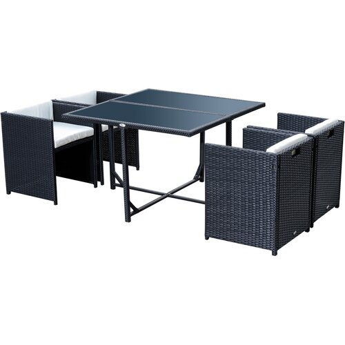 Outsunny 5-delni set vrtnega pohi&amp;scaron;tva Jedilna miza s 4 stoli s kombiniranimi pravokotnimi blazinami, (20754264) Slike