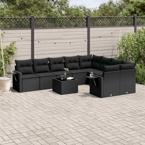  10-dijelni set vrtnih sofa s jastucima crni od poliratana Cijene