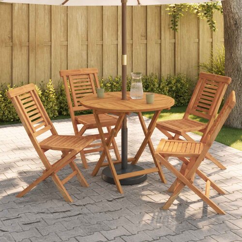  5-dijelni sklopivi vrtni bistro set Prirodna Čvrsto teak drvo Slike