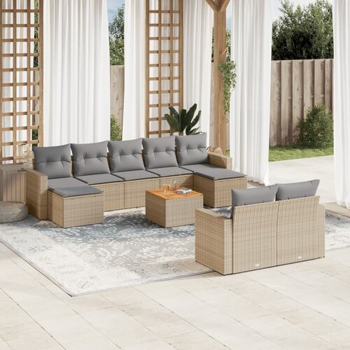 vidaXL 10-dijelni set vrtnih sofa s jastucima bež od poliratana Cene