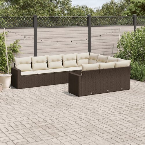 VidaXL 10-dijelni set vrtnih sofa od poliratana s jastucima smeđi Slike
