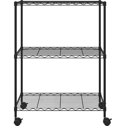  Stalak za pohranu s 3 razine i kotačima 60x35x81 cm crni 150 kg Slike