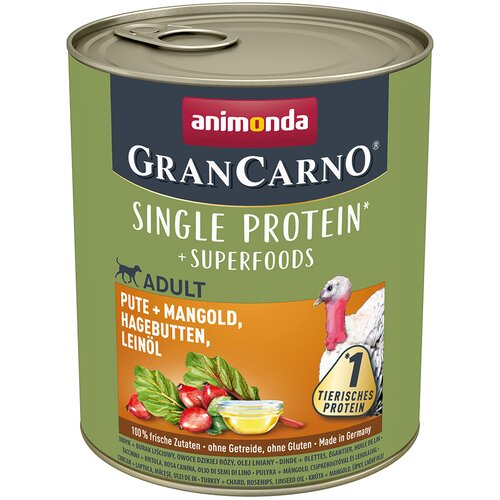 Animonda GranCarno Adult Superfoods 24 x 800 g - Puran + blitva, &amp;scaron;ipek, laneno olje Slike