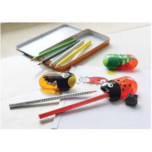  &amp;Scaron;ILJILO-GUMICA PVC S PVC KUTIJOM 2RUPE BUBAMARA FABER CASTELL 183526 CRVENO/CRNO Slike