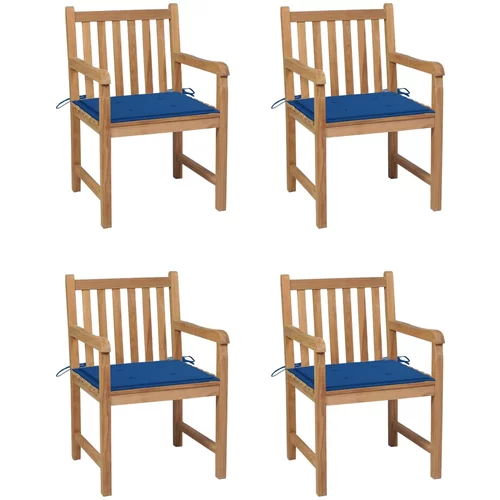  Vrtne stolice s kraljevsko plavim jastucima 4 kom od tikovine