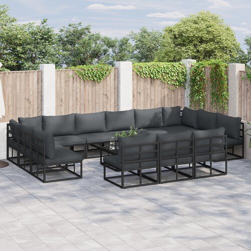 VidaXL Vrtna sedežna garnitura z blazino z blazino 14 pcs Črna Aluminij Slike