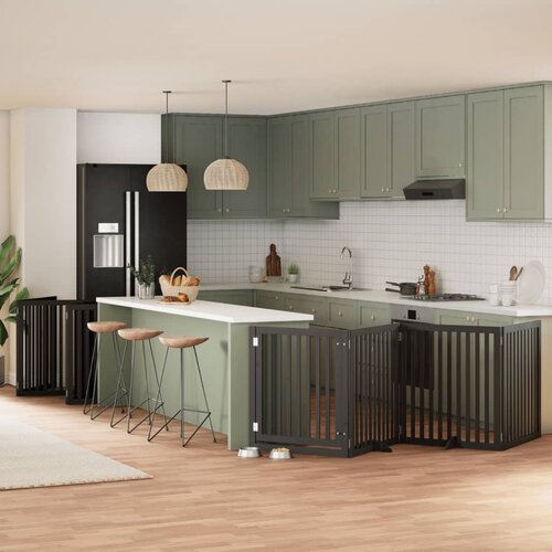 vidaXL Ograda za pse z vrati zložljiva 12 panelov črna 960 cm les Cene