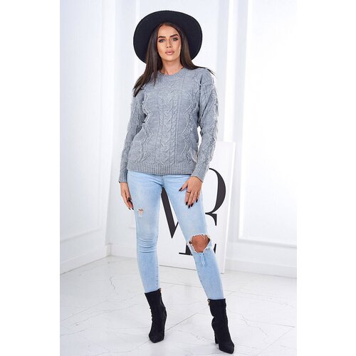 Kesi Sweater with cable weave in gray color Slike