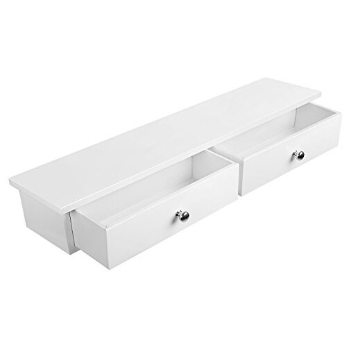 Songmics Stenska polica, lebdeča polica z 2 predaloma, visok sijaj, nosilnost do 15 kg, 65 x 15 x 10 cm, za predsobo, dnevno sobo, kuhinjo, bela LWS65WT, (21251195) Slike