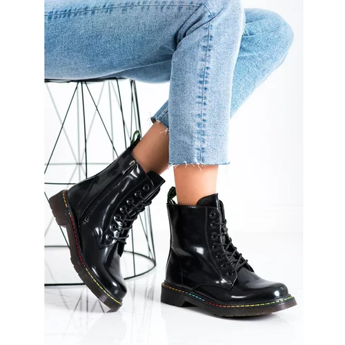 WEIDE BLACK LACE-UP ANKLE BOOTS