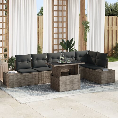vidaXL 7-delna vrtna sedežna garnitura z blazinami siva poly rattan Cene