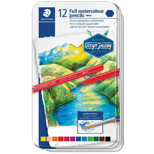 Staedtler &amp;scaron;estkotne akvarelne barvice design journey, v kovinski &amp;scaron;katli, 12 kosov Slike