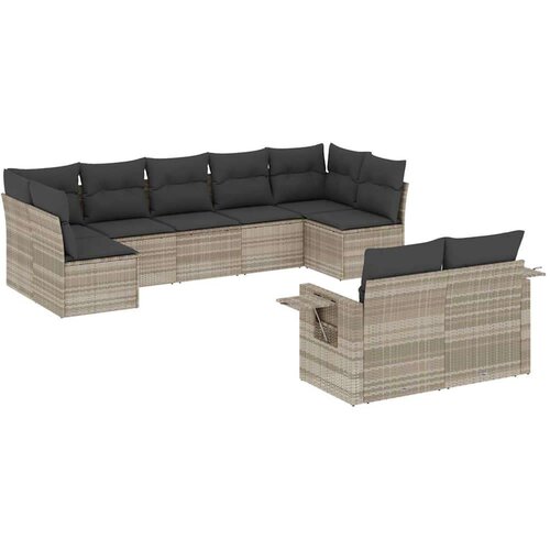 VidaXL 9-dijelni set vrtnih sofa od poliratana s jastucima svjetlosivi Slike
