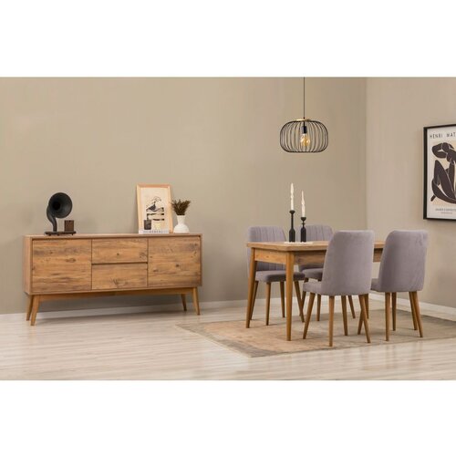 Hanah home Vina 01 0701 - Atlantic Pine, Grey Atlantic PineGrey Extendable Dining Table, Chairs & Console Set (6 Pieces) Cene
