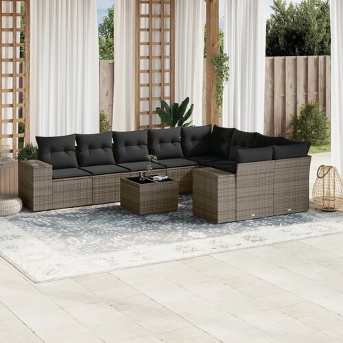 VidaXL 10-dijelni set vrtnih sofa od poliratana s jastucima sivi Slike