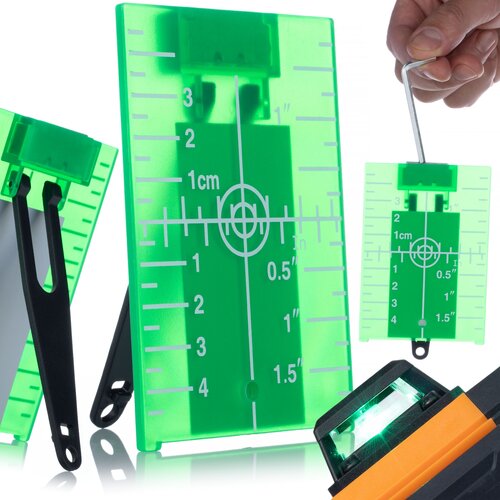 Rosfix PLATE TARČA ZA LASERSKO NIVELIRKO &amp;ndash; MAGNETNA, 3D SKALA, 10X7 CM, ZELENI STOJALO | ZA NATANČNE MERITVE, (5000075893) Slike