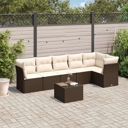 VidaXL 7-dijelni set vrtnih sofa od poliratana s jastucima smeđi Slike