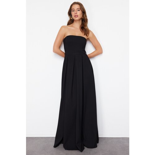 Trendyol Black Strapless Woven Long Evening Dress Slike