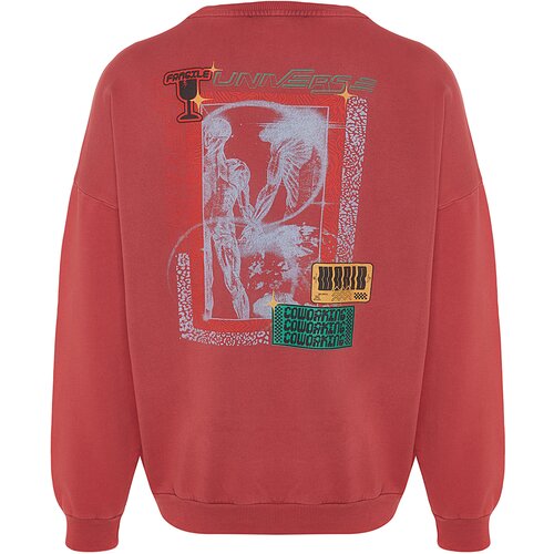 Trendyol Dried Rose Men's Oversized Wash-Effective Cotton Sweatshirt with a Printed Back. Slike