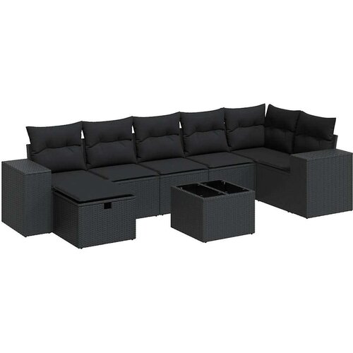  8-dijelni set vrtnih sofa od poliratana s jastucima crni Slike