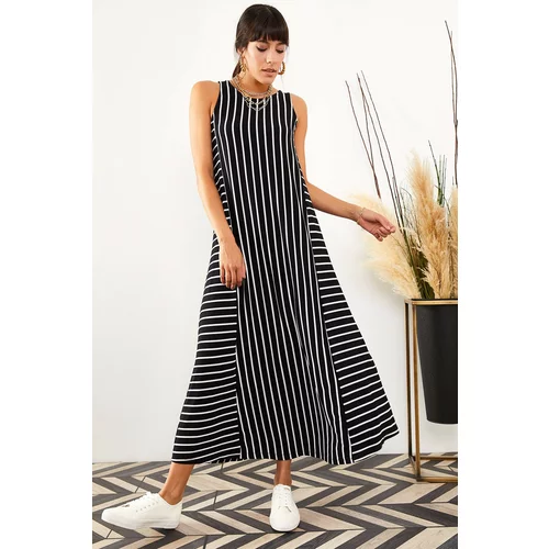 Olalook Women's Black Striped Long Loose Dress