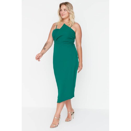 Trendyol Curve Emerald Green Asymmetrical Cut Woven Bodycon Dress Slike