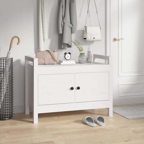The Living Store Klop za predsobo bela 80x40x60 cm trdna borovina - Klop Za Predsobo, (21486071) Slike
