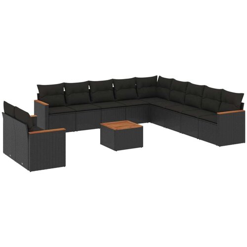  12-dijelni set vrtnih sofa od poliratana s jastucima crni Slike