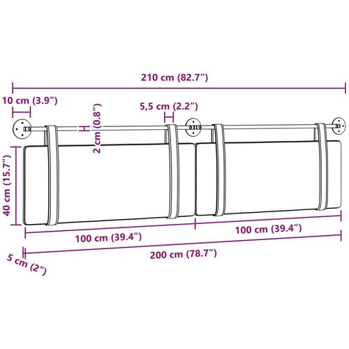  Držeće uzglavlje Zidne Tamno siva 210 x 55 x 5 cm tkanina - Tamno siva 200 cm bez LED svjetla Slike