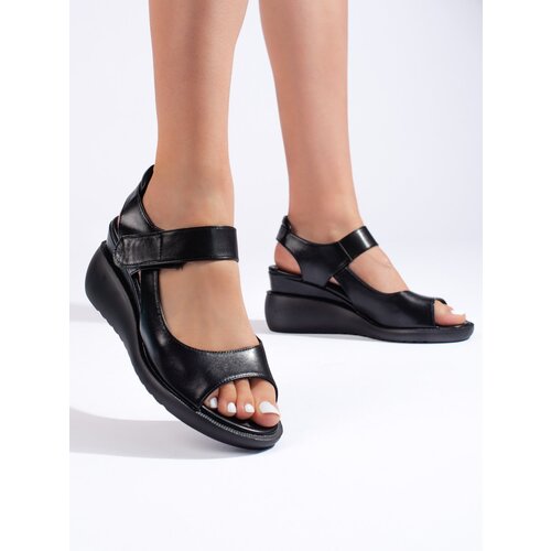 Sergio Leone Comfortable black wedge sandals by Cene