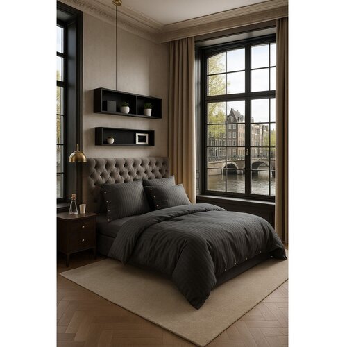 Mila Home Luxury Tamno siva posteljina za bračni krevet/za produženi krevet od renforce pamuka 240x220 cm Como Striped &amp;ndash; Slike