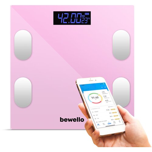Bewello pametna bluetooth steklena osebna tehtnica na baterije 0,2 - 180kg 26 x 26cm Cene