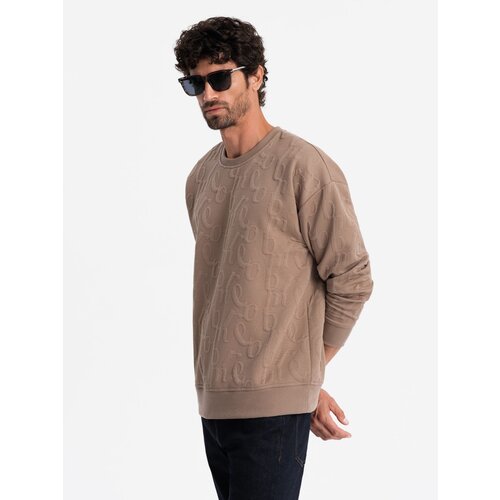 Ombre Men's RELAXED FIT sweatshirt with embossed letters - brown Cene
