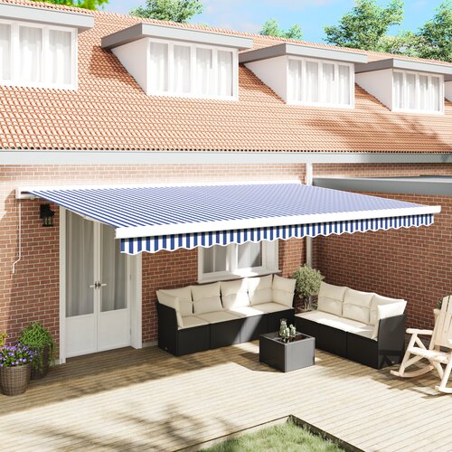VidaXL Ručna uvlačiva tenda Plava i bijela 500x300 cm Slike