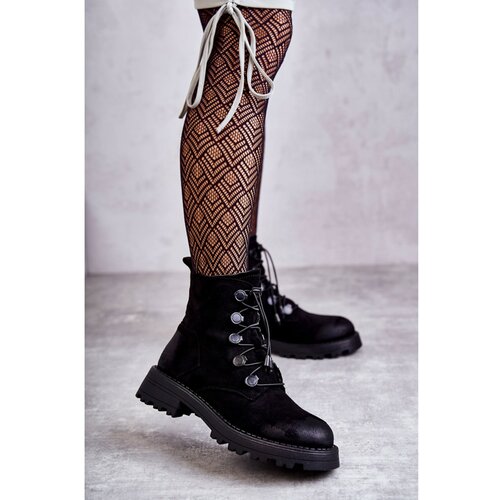 Kesi Women's Suede Warm Boots With Ribbed Black Helia Slike