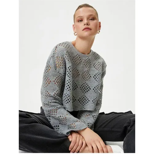 Koton Openwork Crop Sweater Crew Neck Long Sleeve