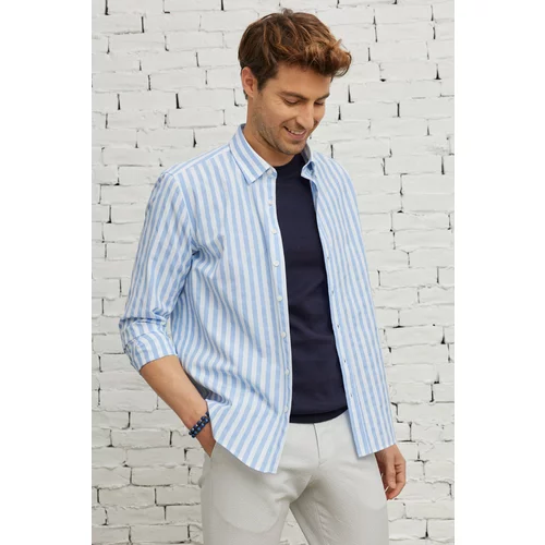 AC&Co / Altınyıldız Classics Men's Blue-White Slim Fit Slim Fit Slim Fit Collar Hidden Buttons Collar Cotton Shirt