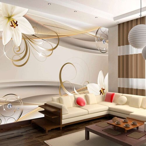  Samoljepljiva foto tapeta - Lilies and The Gold Spirals 245x175 Slike