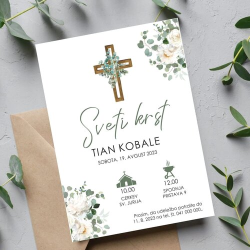  Vabilo za krst s križcem in cvetjem REK 02-05 Cene