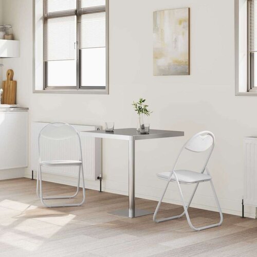  Sklopiva stolica 2 pcs Bijeli 48 x 43 5 x 81 cm Lažna koža - Bijeli 2 Slike